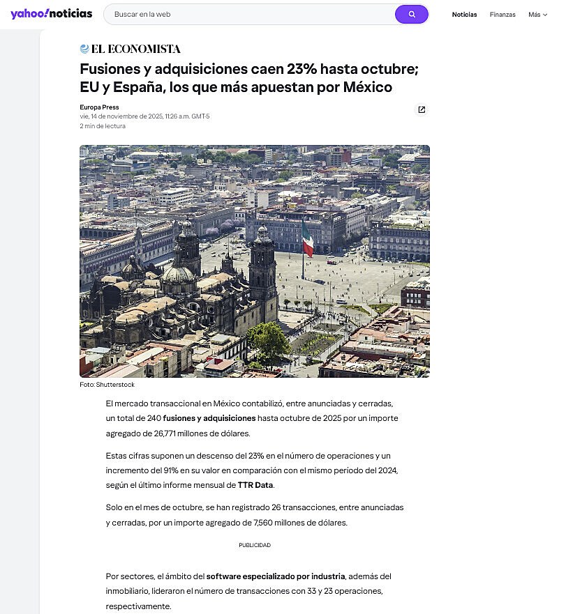 Fusiones y adquisiciones caen 23% hasta octubre; EU y Espaa, los que ms apuestan por Mxico